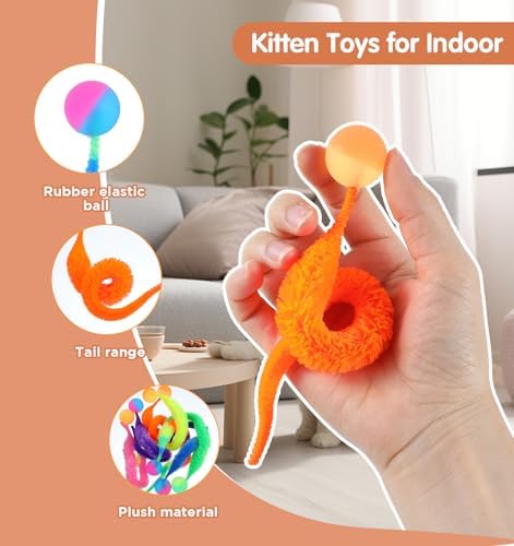 7pcs Worm Cat Toy,Nerf Cats Ball with Worm,Cat Toy Fuzzy Worms with Ball, Durable Cats Balls Toys with Soft Rope Tail,Interactive Colorful Fuzzy Balls for Pet Party Favors,Rainbow Colors