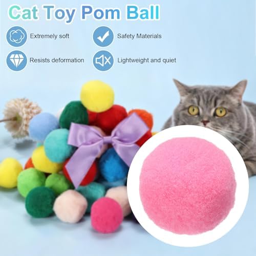 Cat Toy Pom Ball, Interactive Cat Ball Toys Fuzzy Pompoms (Plush, 1.2Inch, 30Pcs, Pink) for Kittens Pet Enrichment Training Play Indoor