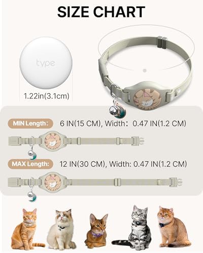 Cat Tracker Collar - Tracking Pet Collar with Finder Tag Waterproof, No Monthly Fee, Compatible with Apple Find My (iOS Only), Light Khaki