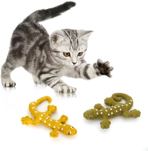 Glaciart One Felt Lizard Cat Toy – 2 Pcs | Soft Fuzzy Enrichment 100% Natural Wool - Interactive Catnip Play Cat Toy Set - Safe for Pets, Non-AZO Colored Dyes