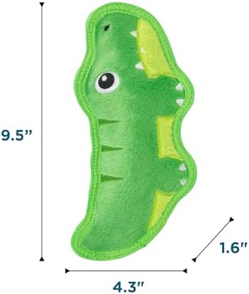 Outward Hound Tough Skinz Dog Toy, Durable Plush with 2X Lining, No Stuffing, Jumbo Squeaker, Alligator, 9.5"