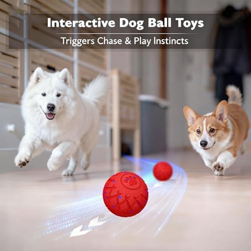 Interactive Dog Toys Dog Ball, Durable Motion Pet Toys for/Small/Medium/Large Dogs, Birthday Gifts, Automatic Moving, Bouncing and Rotating, E-TPU Material, IP54 Waterproof (Red)