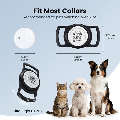 Smart Pet Tracker for Collar - Dog Trackers Location for Pet with Holder, No Monthly Fee, Real-Time Tracking, iOS Only, Long-Lasting, IPX6 Waterproof, Anti-Lost Tracker for Cats, Bag Straps, Black