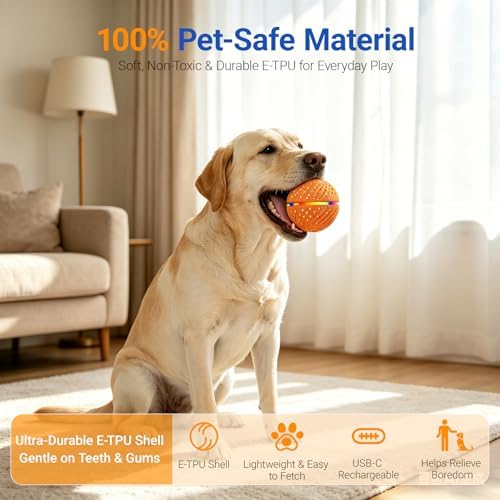 Interactive Dog Ball Toy, Automatic Rolling & Bouncing, LED, Orange