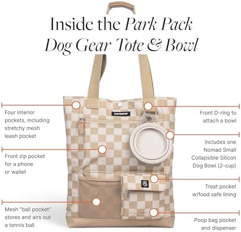 Cleverpup Park Pack 2-Piece Dog Gear Travel Tote - 8 Pockets, Checkerboard