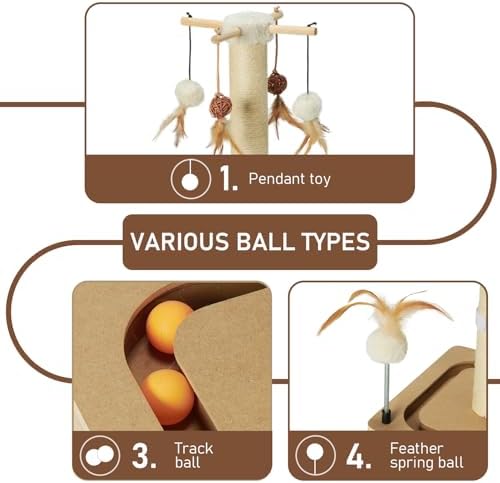 PEEKAB Cat Scratching Post 27 Inches Sisal Scratch Posts for Indoor Cats,with Track Ball Toys Kitten Vertical Scratcher Furniture Beige