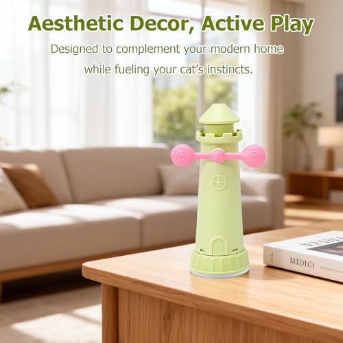 Interactive Cat Toys for Indoor Cats, Windmill Feather Cat Teaser Wand, Bouncy Kitten Toys with Strong Suction Cup Base for Bored Felines & Self-Played Enrichment Green