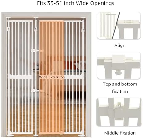 unipaws 75" High Extra Tall Cat Safety Gate, Auto Closing and No Drilling | Fit for 35"-51" Wide and 75"-98" Height Opening, Suitable for Doorway Hallway Stairs, Cat Dog Proof, Indoor Use, White
