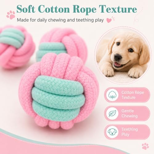 Dog Rope Toys for Puppies and Small Dogs, 6 Pack Cotton Rope Chew and Tug Toys for Teething Puppies, Tossing and Indoor Play (Pink)