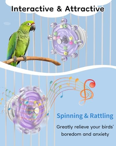 Pawfly Bird Toys for Parakeets, Colorful Spinning Wheel Chew Toy, Interactive Spinner Rattle Parrot Toys, Cockatiel Toy, Parakeet Toys, Bird Cage Accessories for Entertainment Chewing Exercise, Purple