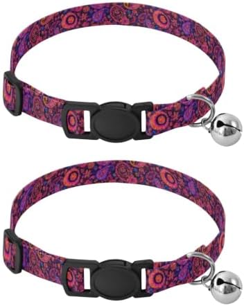 Paisley Boho Purple Kitten Collar 2 Pack Collar for Puppy Adjustable Length 10.6" to 17.1"