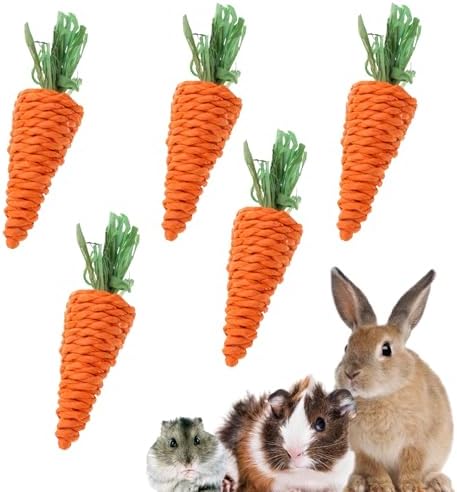 5 PCS Carrot Chew Toy, Rope Teething Pet Toy for Rabbits, Hamsters, Guinea Pigs, Puppies and Other Small Animals