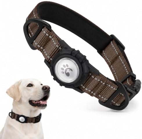 Padded Dog Collar with Waterproof Holder Compatible with Airtag