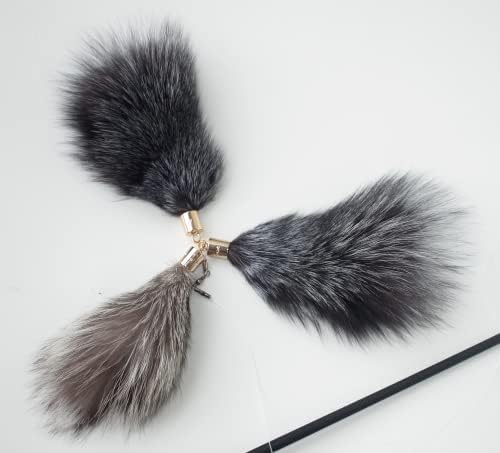 Fosrion Real Raccoon Tail Fur Cat Toy, 3 Fox Fur Piece