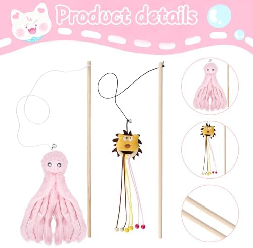 2-Pack Cat Toy Wand Set: Interactive Cat Teaser Wands with Bells and Streamers to Engage Your Cat’s Natural Instincts (Birds and Insects)