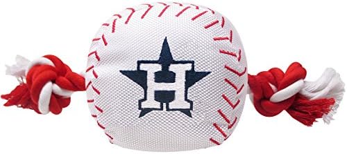 Pets First MLB Houston Astros Baseball Rope Toy for Dogs & Cats. Tough Nylon, Sporty Baseball Design, Heavy-Duty Ropes with Inner Squeaker