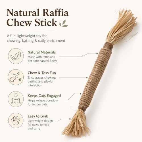 Sisal Wrapped Cat Chew Toy, Natural Raffia Stick for Indoor Cats, Interactive Kitten Teether for Teeth Cleaning, Biting, Exercise, Boredom Relief, Durable Pet Gift, Lightweight Handy Play Accessory