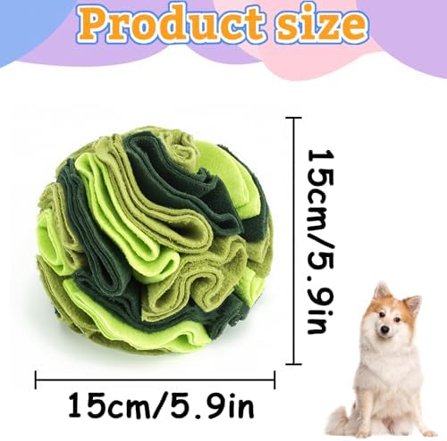 Andiker 5.9" Snuffle Ball for Dogs, Plush Colorful Interactive Snuffle Ball Hide Treat Dog Puzzle Toy for Relieving Boredom and Training Machine Washable Dog Ball for Small Dog (Green, S)