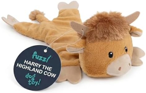Fuzzl Harry Highland Cow Crinkle & Squeak Dog Toy – Low Mess Minimal Stuffing Plush Puppy Toy – Interactive Soft Squeaky Dog Toy for Small to Medium Dogs