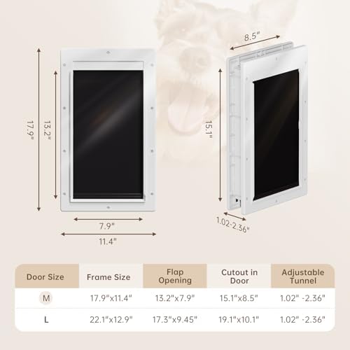 3-Flap Dog Door, Doggy Door, Doggie Door, Cat Door for Install in Interior and Exterior Doors, Insulation Flap, 2 Magnetic Flaps, Closing Panel, Never Rust, for Pets Up to 45lb