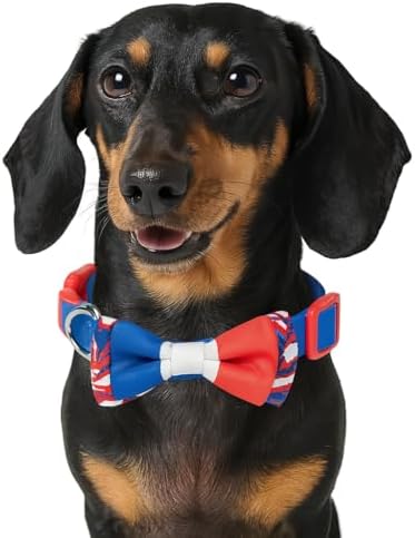 Blueberry Pet 2 Patterns Patriotic Spirits France Flag Adjustable Bowtie Blue Dog Collar - Handmade Bow Tie w/Jacquard Weave Fabric, Small, Neck 12"-16"