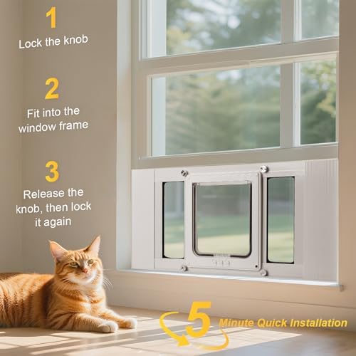 Petoasis Pet Door for Window 23"-38" Wide,Windows Pet Door for Cats and Small Dogs,7.87" W×10.62" H,No Drilling Installation (Standard Height, M: Fit 28"-32" Width)