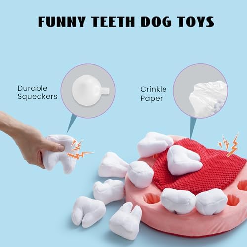 Nocciola Interactive Teeth Dog Toys – Enrichment Puzzle Funny Dog Toy for Small to Large Dogs, Hide and Seek Dog Toys to Keep Dogs Busy (White Teeth)