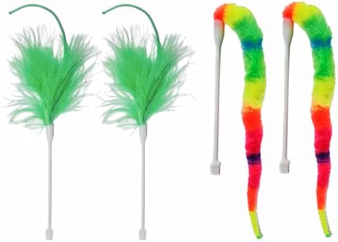 Hide and Seek Cat Toy Replacement Feather Wands 4 pcs 2 Feather and 2 Worm Replacement Sticks