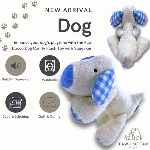 7" Squeaky Plush Toy for Puppies Small Dogs Self Etertainment Washable Soft Made [PET ONLY] (White Dog)