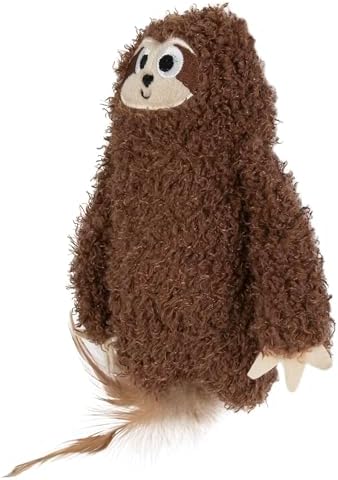 Mad Cat Sloth Kicker Crinkle Cat Toy with Catnip and Silvervine, in Brown