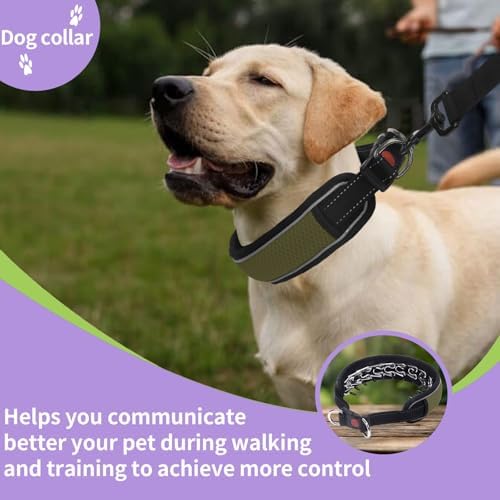 Martingale No Pull Dog Collar for Large Medium Dogs Training Walking, Heavy Duty Nylon Reflective Adjustable Anti Pull Slip Collar with Buckle S Army Green