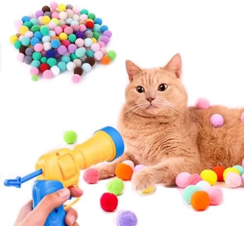 Cat Toy Ball Launcher Set Colorful Plush Toys Pom Pom Balls Cats Enrichment