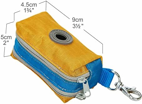 Blueberry Style Dog Waste Bag Dispenser, Mustard Yellow, Color-Block Trash Bag Dispenser with 2 Auto Locking Zipper, Dog Poop Bag Holder Leash Attachment, Includes 1 Roll of Free Poop Bags