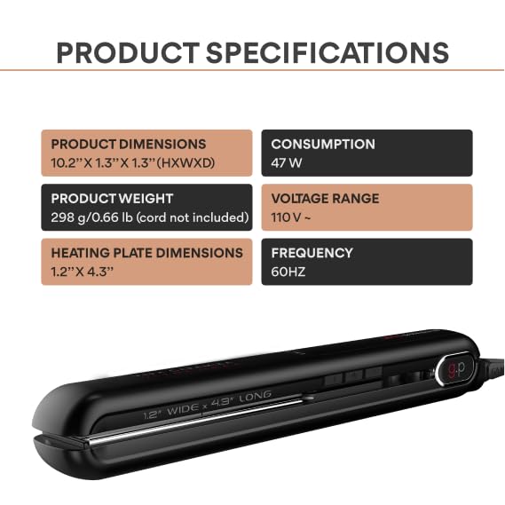 GA.MA G-EVO Silk Chrome Titanium 1.2 Inch Flat Iron with Oxy-Active & Silver Technology, Digital Display, Auto Shut-Off, Black