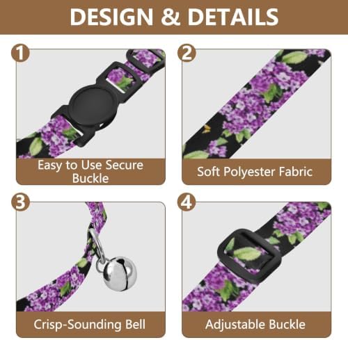 Watercolor Purple Lilacs Butterflies Bell Collar for Small Dogs 2 Pack Pet Collars Adjustable Length 10.6" to 17.1"