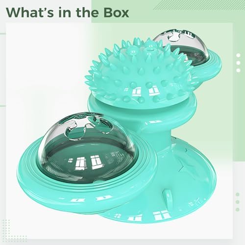 Blue Light-Up Cat Spinner Windmill, Interactive Cat Toy with Suction Cup, Includes Catnip, for Self Grooming and Dental Care, 6.2 X 2.9 X 2.7 in