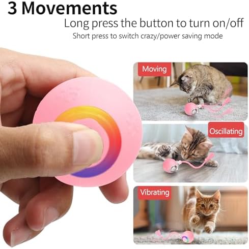 Pink Interactive Cat Toy,Automatic Moving Cat Toys for Bored Indoor Adult Cats,Fast Rolling,Chirping & Motion-Activated Kitty Toys,Fun Gift for Cats with Speedy 2.0 Tail,USB Rechargeable
