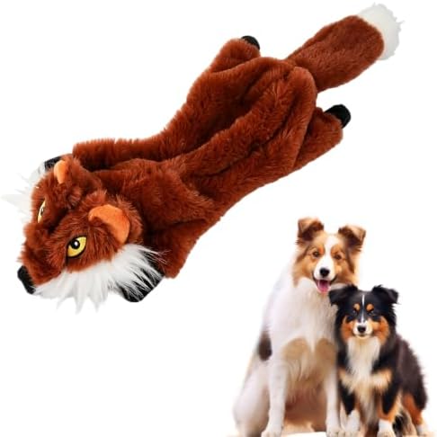 Durable Squeaky Dog Toys for Aggressive Chewers, Indestructible Stuffed Dog Toy for Small Medium Large Dogs, Interactive Chew Teething Puppy Toy for Indoor Outdoor Play (Reddish Brown)