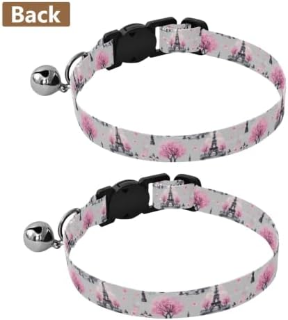 Paris Tower Trees Gray Kitten Collar 2 Pack Comfortable Cat Collar Adjustable Length 10.6" to 17.1"
