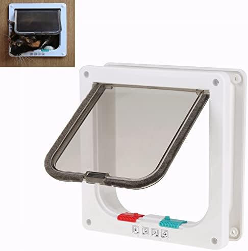 Pet Door 4 Way Lockable Cat Door Magnetic Cat Dog Flaps Smart Pet Flap Door Automatic Lock Cat Dog Gate for Window and Porch Use for Pet Cat Puppy