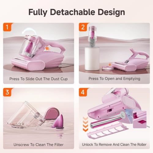 uwant Bed Cleaner with 16Kpa Suction Metal Roller 253.7nm Uv-c Light Mattress Vacuum Cleaner 36000RPM/Min 149℉ Heating HEPA Filter&Ultrasonic Mattress Vacuum for Sofa, Pillow, Bed Throws Set of 1