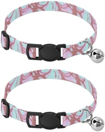Marble Pastel Soft Cat Collar, 2 Pack Decorative Pet Collar with Bell