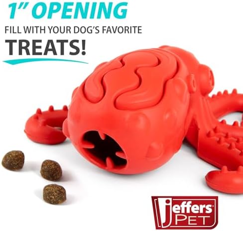 Jeffers Pet Natural Rubber Dog Chew Toy – Red Octopus, Medium – Treat Dispensing, Vanilla Scent, Durable, Non-Toxic, Dishwasher Safe, Interactive Fetch & Tug Toy - Perfect for Training