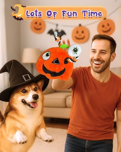Swooflia Halloween Tug of War Dog Toy-Squeaky Plush Toy with Rope for Medium Large Breed Dogs to Keep Them Busy, Cute Pumpkin Interactive Doggie Toys