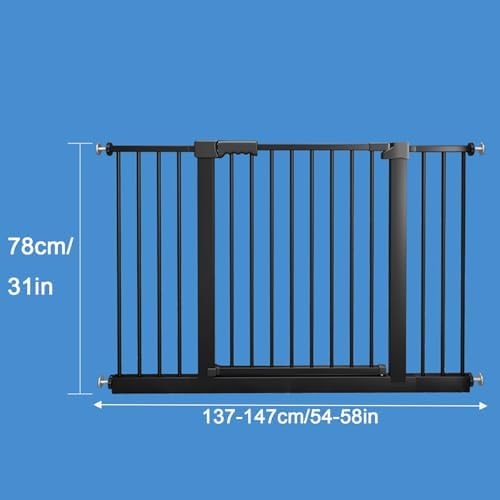 Smart Auto-Close Pet Gate for Dogs & Cats, Escape-Proof 3-Lock Heavy-Duty Stair Gate, 180° Swing Adjustable Dog Gate for Doorways & Stairs(Size:137-147cm/54-58in,Color:Black)
