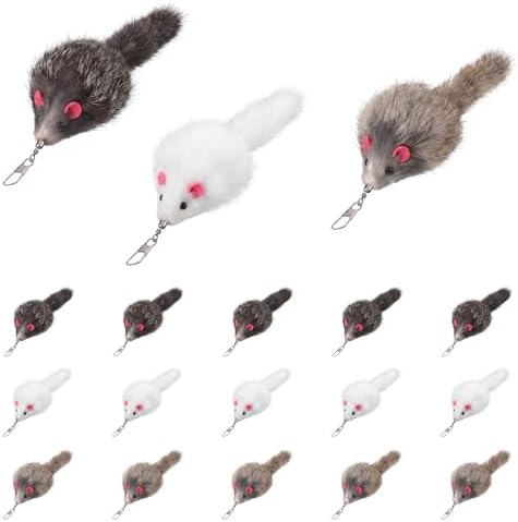 18 Pack Natural Rabbit Fur Cat Toy Refills, Mouse Tail Fur Ball Shaped Cat Toys, Interactive Cats Wand Toy Replacement Head with Secure Connector(Mouse)