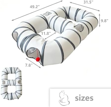 8-Shaped Cat Tunnel Toy Interactive Foldable Playhouse Maze Toys for Cats, Kittens, Rabbits & Small Pets with Playing Balls Collapsible Play Tube for Indoor Fun & Exercise (White)