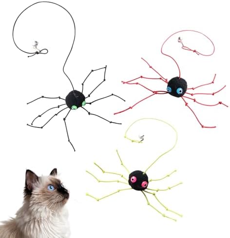 Cat Wand Spider Refills, Teaser Wand Cat Toy Replacement, Spider Replacement Refills, Cat Spider Toys, Interactive Cat Toy Attachment for Indoor Cats and Kitten, (Red+Yellow+Black)