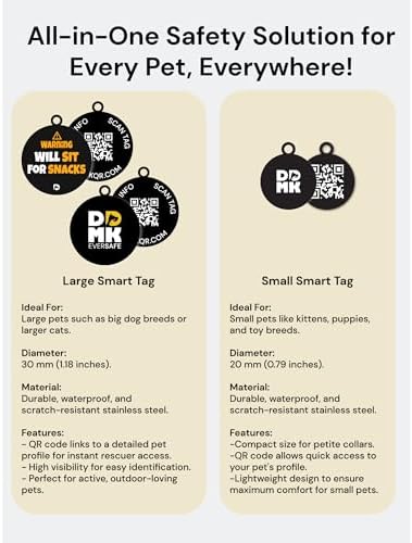DDMK Smart Pet Tag Set | Includes 3 Tags | QR Code for Instant Alerts | Custom Pet Profiles | Durable & Waterproof | No Subscriptions or Fees |10-Will SIT for Snacks