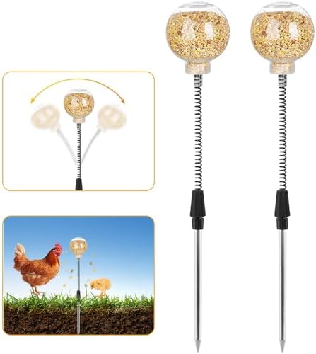 Kalekey 2 Pack Chicken Feeding Toy, Chicken Enrichment Toys with Spring and Ground Stake, Chicken Treat Dispenser Peck Toy for Hens Poultry Duck Birds Parrot Cat